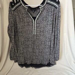 Lucky Brand Black and White Printed Peasant Blouse
